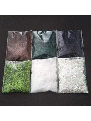 Mikasso Toz Sim Glitter Epoksi Reçine Nail Art 15 Gram x 6 Renk 90 gr Reçine Çok Renkli