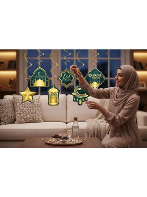 Mikasso Ramazan Tavan Süsü Seti – Eid Mubarak, Ramadan Kareem Temalı Sarkıt Süs – Islami Dekorasyon Beyaz Ka