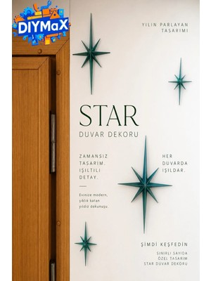 Mikasso Yıldız Duvar Dekoru 4'lü Set | Mid-Century Modern Starburst Dekoratif Duvar Süsü Plastik Çok Renkli