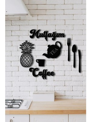 Mikasso Mutfağım 9 Parça Duvar Dekoru Mutfak Cafe Için Lazer Kesim Ahşap Siyah