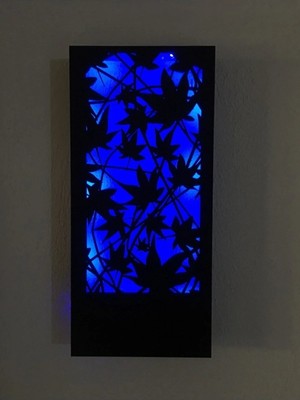 Mikasso Yaprak Motifli Peri Led(Mavi) Pilli Siyah Mdf Ahşap Duvar Dekoru 36X18CM(PILLER Dahil) Ahşap Siyah