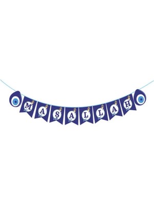 Mikasso Maşallah Banner Duvar Süsü Nazar Boncuklu (Lacivert) Lacivert Belirtilmemiş