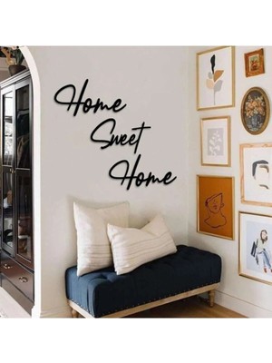Mikasso Home Sweet Home Duvar Tablosu Dekoratif Ahşap Tablo Kapı Süsü Ahşap Siyah