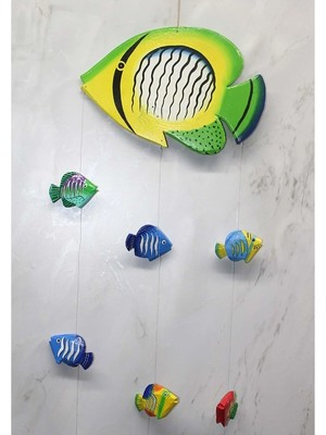 Mikasso Ahşap Balıklı Rüzgar Çanı 25*40 cm Ahşap Çok Renkli