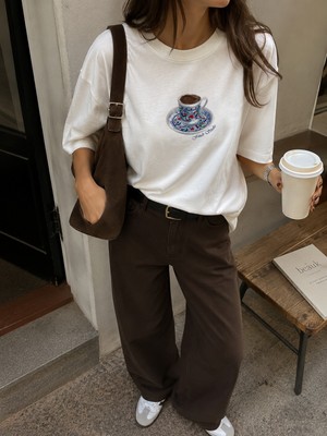 Fandr Studio Beyaz %100 Pamuk Oversize Fit Turkish Coffee T-Shirt