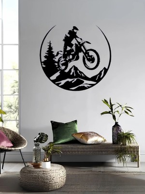 Mikasso Cross Motosiklet Duvar Dekoru - Motosiklet Duvar Süsü - Motosiklet Ahşap Lazer Kesim Tablo Ahşap Siy
