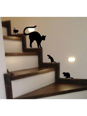Mikasso Kedi ve Fareler Merdiven Dekoru Ahşap Siyah
