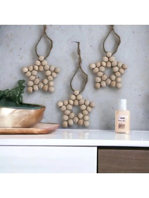 Mikasso Dekoratif Ahşap Boncuklu 3 Lü Set Yıldız Mutfak Salon Balkon Çocuk Bebek Odası Duvar Süsü Kapı Süsü