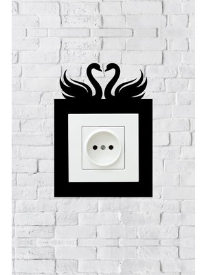 Mikasso Kuğu Aşk Tasarım Priz Çerçevesi (Iç Ölçü 8,4x8,4 Cm) Dekoratif Priz - Anahtar Çerçevesi - Ev Süsü Ah
