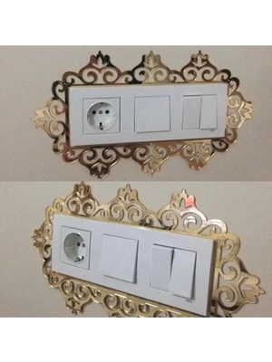 Mikasso Duvar Dekorasyon Dekoratif Gold Pleksi Üçlü Prizlik Kenarı Priz Çerçevesi 18,5X33 cm Gri