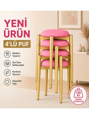 Edmonda Ev Aksesuar Zümra 4lü Puf Tabure Bench Makyaj Sandalyesi Gold Ayak
