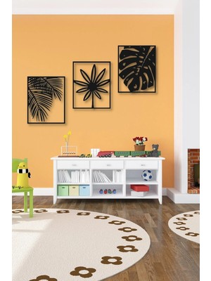 Mikasso Siyah Ahşap 3lü Yaprak Duvar Dekoru Salon Oturma Odası Yatak Odası Için Lazer Kesim 100X70 cm Tablo