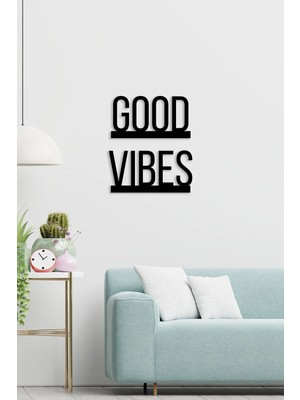 Mikasso Good Vibes Ahşap Lazer Kesim Duvar Dekoru Ahşap Siyah