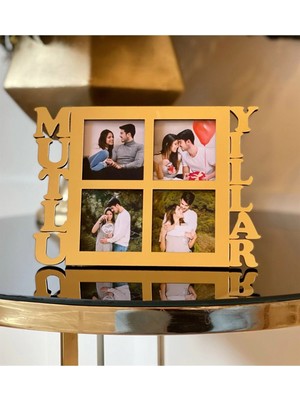 Mikasso Mutlu Yıllar 4 Fotoğraf Standlı Mdf Çerçeve Gold Plastik Sarı