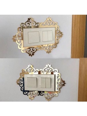 Mikasso Dekoratif Pleksi Priz Anahtar Çerçevesi Ikili Gold Cam Altın