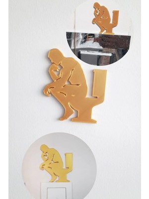 Mikasso Gold Thinker Man Klozette Oturan Düşünen Adam - Kapı ,priz ,sifon Süsü Komik Dekor Plastik Çıkartma