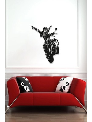 Mikasso Motorlu Kadın (60*45CM) Ahşap Mdf Lazer Kesim 3mm Duvar Dekorasyon Süsü (Kendinden Yapışkanlı) Ahşap