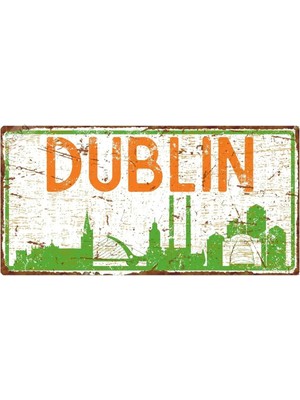 Mikasso Dublin Silüetli Dekoratif Alüminyum Tabela - Retro Metal Duvar Dekoru - Dublin Manzaralı Levha Metal