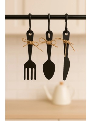 Mikasso 3 Parça Dekoratif Ahşap Çatal-Kaşık-Bıçak Seti Mutfak, Kahve Köşesi, Dolap, Raf, Askı Süsü(19 Cm) Ah