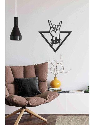 Mikasso Rock'n Roll Işareti Ahşap Lazer Duvar Dekoru Tablo Mdf Ahşap Siyah