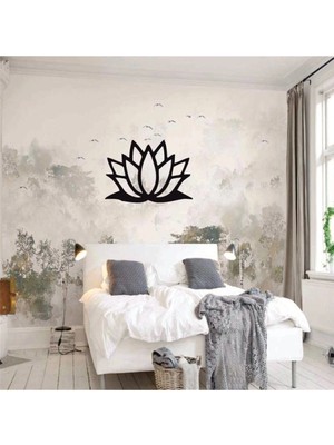 Mikasso Siyah Ahşap Lotus Çiçeği Duvar Dekoru - Salon Oturma Yatak Odası Için 40X40CM Mdf Tablo Ahşap Siyah