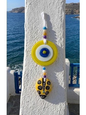 Mikasso Şans Getiren Nazar Boncuğu Uğur Böceği Dekoratif Duvar Kapı Balkon Süsü Cam Sarı