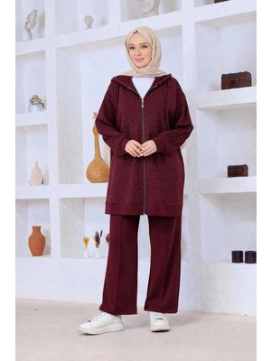Esma Gündoğdu Serpme Taşlı Takım Bordo