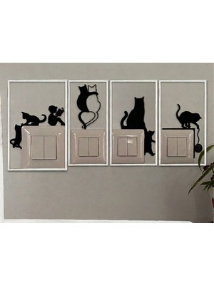 Mikasso 4 Lü Dekoratif Kedi Seti Süs Duvar Süsü Duvar Dekorasyonu Kedili Duvar Dekorasyonu Çoçuk Odası Süs P