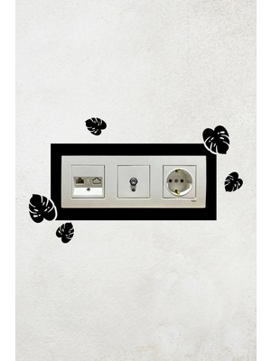 Mikasso Yaprak Tasarım 3lü Priz Çerçevesi (Iç Ölçü 22,75X8,4 Cm) Üçlü Dekoratif Çerçeve Ahşap Siyah