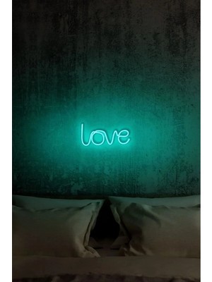Mikasso Neon LED Tabela - Love Akrilik Turkuaz