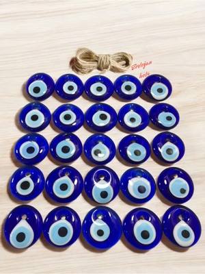 Mikasso Cam Nazarlık 25 Adet 4-4.2 cm Cam Nazar Boncuğu Ağaç Süsü Bahçe Süsü Duvar Süsünazarlık Cam Mavi