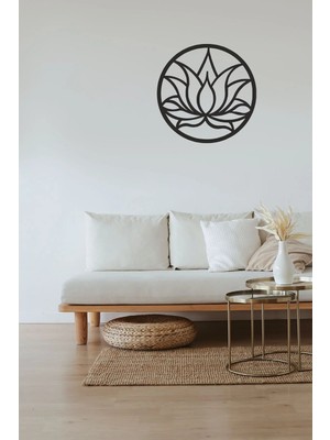 Mikasso Lotus Çiçeği Mandala Ahşap Mdf Duvar Dekorasyonu Ahşap Siyah