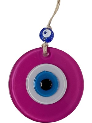Mikasso Mini Boy Pembe Nazar Boncuklu Duvar Süsü 10 cm Cam Duvar Dekoru Cam Pembe