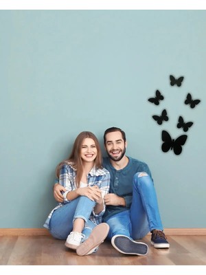 Mikasso Dekoratif Ahşap 6lı Kelebek Duvar Süsü Siyah Lazer Kesim 50X40 Ahşap Siyah