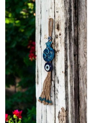 Mikasso Nazar Boncuklu Bereketli Nar Figürlü Seramik El Yapımı Dekoratif Duvar Süsü Eşyası 6,5X35 cm Seramik