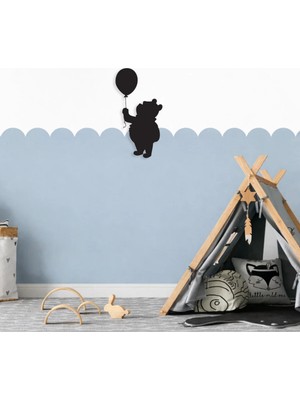Mikasso Balonlu Ayıcık Bebek Odası & Çocuk Odası Dekoratif Duvar Süsü Ahşap Siyah