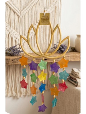 Mikasso Bambu Lotus Tasarım Gerçek Sedefli Renkli Yıldızlar Duvar Süsü (40 Cm) Ahşap Mavi