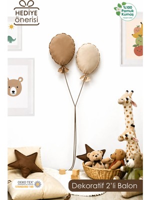 Mikasso Çocuk Odası Dekorasyonu 2'li Balon Set, Bebek Odası Dekoratif Balon, Duvar Dekorasyonu Bej Pamuk