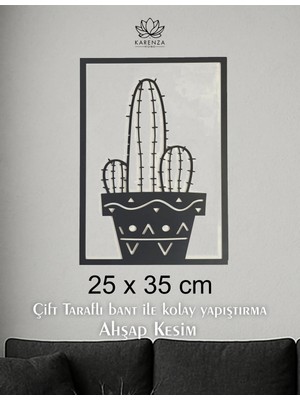 Mikasso Kaktüs Figürlü Siyah Ahşap Duvar Dekoru - Modern Tasarım Hediyelik Dekoratif Duvar Süsü 25X35CM Ahşa