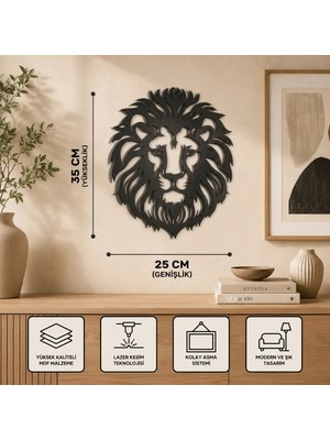 Mikasso Modern Aslan Başı Duvar Tablosu Lazer Kesim Mdf Dekoratif Duvar Süsü Ahşap Siyah