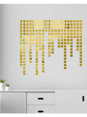 Mikasso Altın Pleksi Dekoratif Antre Banyo Süs Mozaik Ayna 200 Adet 3x3 cm Altın