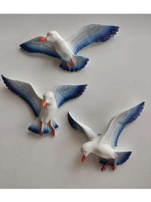 Mikasso Üçlü Dekoratif Kuş 3 Boyutlu Martı Askı Duvar Süsü Lacivert 3 Lü Mavi Polyester