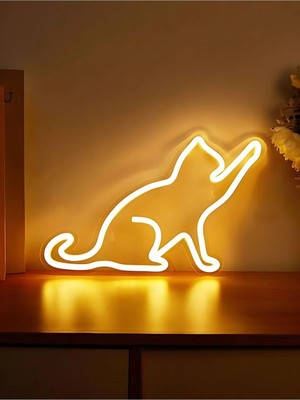 Mikasso Kedi Neon LED Tabela Plastik Mavi