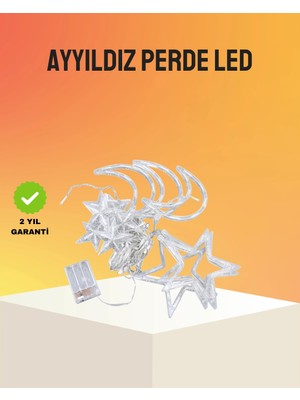 Aslanoğlu Store Mey Ithalat® Yıldız ve Ay Figürlü Prizli Perde LED Işık Romantik Ortam Aydınlatması