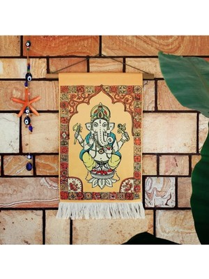 Mikasso Hinduism God Ganapati Doğal Bambulu ve Püsküllü Flama Ahşap Çok Renkli