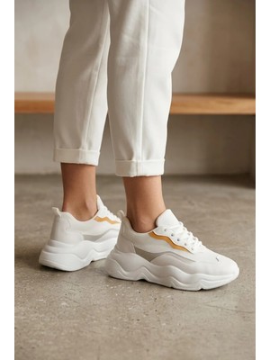 Shoetek Yaswe Kadın Sneakers  Bağcıklı Spor Ayakkabı Turuncu/beyaz Deri