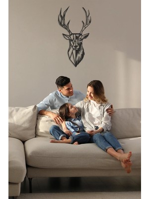 Mikasso Geyik Başı Doğal Metal Duvar Dekoru Metal Siyah