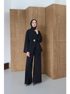 Esma Gündoğdu Twill Kruvaze Takım Siyah