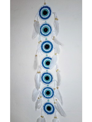 Mikasso 8 Cm-77 cm 7'li Mavi Nazar Boncuğu Dream Cather, Düş Kapanı, Rüya Kapanı No 98 Mavi Iplik
