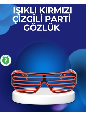 Aslanoğlu Store LED Işıklı Kırmızı Çizgili Parti Gözlük Eğlenceli Aksesuar